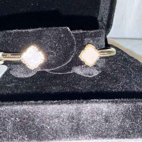 Kendra Scott Gold Cuff Bangle Bracelet SparklyWhite Drusy Stone - Picture 3 of 5